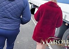 Exhibitionist Parking Lot: Trucker Spots Me and Screws Me Like a Bitch in His Truck Cab