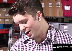 Muscular hairy stud Mike De Marko destroys a slut's throat standing up then pounds her in missionary