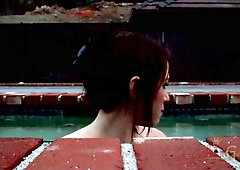 Ashley Shannon interviewed by the swimming pool