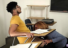 Gilf Goes Back to College part 2: Mature GILF Teacher Nade Nasty seduces student Andi James in right classroom