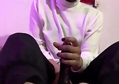 Luminita's soles glance so super-cute providing a feetjob to a faux-cock :three
