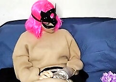 Indulge in my large natural titties masturbating underneath my vagina mask. The mask adds a layer of kink to this solo session. See me as I surrender 