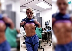Nurse Gets Lustful, Shows Melons & Fingers Moist Vagina Live at Work