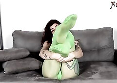 Lauretta likes to shame her slaves, and that's what this babe does daily. All her slaves love her delectable feet and nylons, so that babe wears 