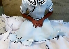 Crossdresser Wearing a Brassiere and a Blue Suit and Diapers (no Jerking off but Showing my Thick Diaper)