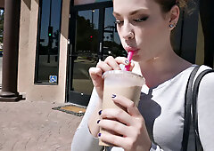 A bald babe with small tits get her smile on as she takes a deepthroat pounding in POV from behind