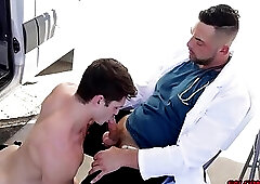 Devin is busting a thick nut all over Dr. Lucca Mazzi face