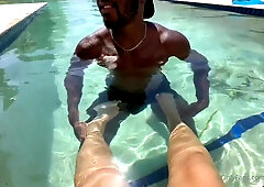 Fat Ass Blonde Kayla East in amateur interracial outdoors in the pool - wet blonde Kayla east takes BBC