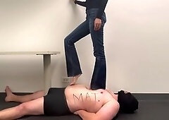 Barefoot Asian girl making a scene with her stomping