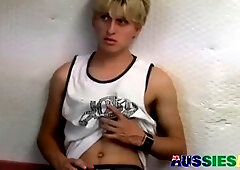 Hairy Australian twink Jazza enjoys teasing and pleasuring himself with his thick cock