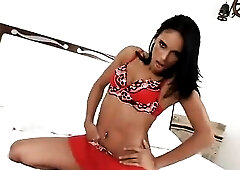 Trans playgirl is having joy in three-some action with wicked hotty and slutty man.