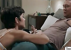 Lovely shemale gives horny friend extra hand