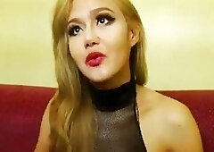 Classy blonde shemale with big tits enjoys masturbating on webcams