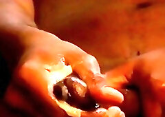 Sexy black gay guys share a dildo and jerk off together