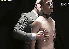 Sub blindfold skinny bottom twink gangbanged by DILFS