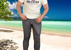 Ginormous sausage jizz shot on the beach