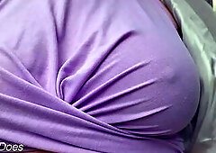 Amateur mother I'd like to fuck exposes her braless ideal breasts outdoors