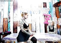 Our Tattooed Couples Marry and her boyfriend come visit to get tatted her body with adorned intricate designs and Marry take off her top, revealing he