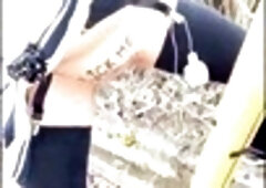 Solo public play session with transgender cutie in lingerie