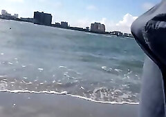 Jerking off on public beach-Big Cum Shot-Hairy Bear