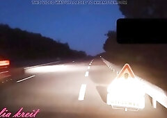 Short suit night flashing on road near Saulce sur rhone in drome france.