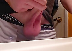 Middle-aged man masturbates in lingerie until he cums