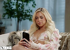 Allie Nicole in black lace lingerie dares herself to ride Quinton James after a heated truth or dare game and takes two facials before spooning
