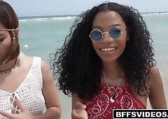Chubby PAWG Fiji Falzz and friends join a filthy rich stranger for a wild beach foursome