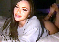 Sexy ass brunette momma with large boobies with foot fetish