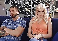 Smalltits TS enjoys 3some with BF and busty strapon MILF