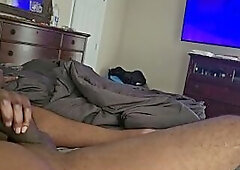 Aged black cougar sucking on curved BBC in the morning for breakfast