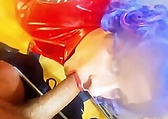 Stupid horny sissy whore gets fucked bare in the ass and all the cum ends up on his asshole