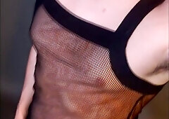 Naked model stroking off during a photograph shoot