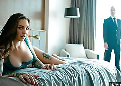 Stunning inked brunette Rocky Emerson is having fun in the bedroom