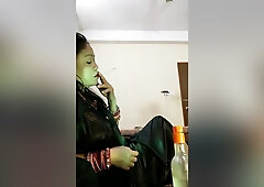 Hot And Sexy Lady Drink Vodka,smoke Cigarette For Enjoy Sex