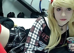 Blonde teen in solo action with her pussy