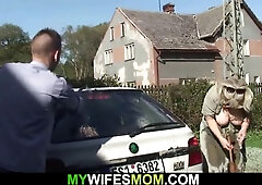 Mother of the bride gets fucked outdoors