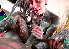 Tattooed webcam babe Lily Lu's live show gets extremely steamy when she's interrupted and fucked on camera