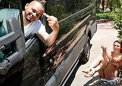 Hairy Nicole Sage gets fucked in the back of the van