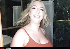 A two scene compilation of wicked housewives sucking and screwing large ebony penis during the time that their cuckold swinger husbands watches with p