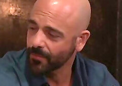I can tell that bald hottie Adam Russo is in pain while I hammer his ass
