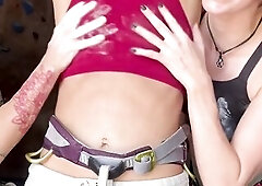 Hawt Emo Climber Gals Flashing Their Natural Titties at the Climbing Gym