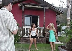 Horny girl is trying not to moan too loud from pleasure, while fucking her boyfriend's best friend