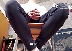 Young Asian twink in a gay BDSM scene with cum control and submission