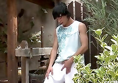 Lawrence Cleary jerking off in the garden