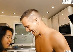 AMATEUR EURO - Hawt Oriental Lady Has Her Kewl Shaggy Vagina Ravaged German Style By Chubby Knob