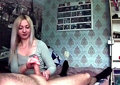 Amateur blonde gives great handjob