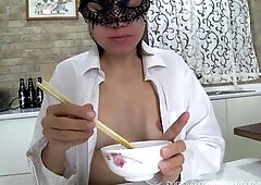 Eating Sushi in white shirt (Food fetish)