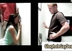 Naughty babe lures straight guy into glory hole