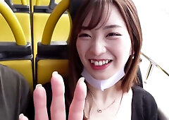 Asian beauty with natural full breasts climaxes repeatedly after a day date in the city